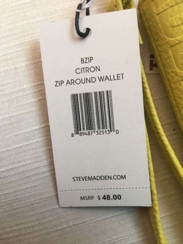 STEVE MADDEN WALLET WRISTLET CITRON STAMPED LOGO SILVER ZIPPER