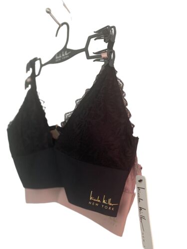 NICOLE MILLER Black/Beige NM6905~Lace & Microfiber Wireless Bra~ Medium - NWT