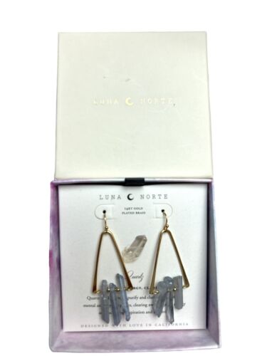 Luna Norte Quartz 14KT Gold Plated Brass Dangle Earrings~Power, Energy, Clarity