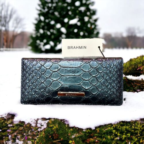 BRAHMIN Ady Wallet Slim Bifold Clutch Electric Blue Ateague Genuine Leather~NWT