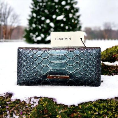 BRAHMIN Ady Wallet Slim Bifold Clutch Electric Blue Ateague Genuine Leather~NWT