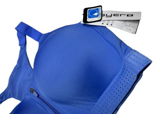 LAYER 8 MAXIMUM SUPPORT SIZE 2X SPORT BRA FITTED Blue/SilverFront Zipper-NEW
