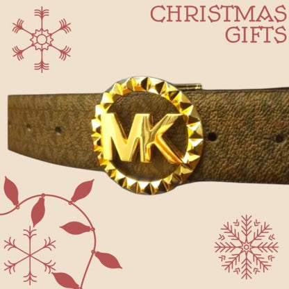 MICHAEL KORS BELT CHOCOLATE SPECIAL MK LOGO GOLD BUCKLE MEDIUM MSRP $68