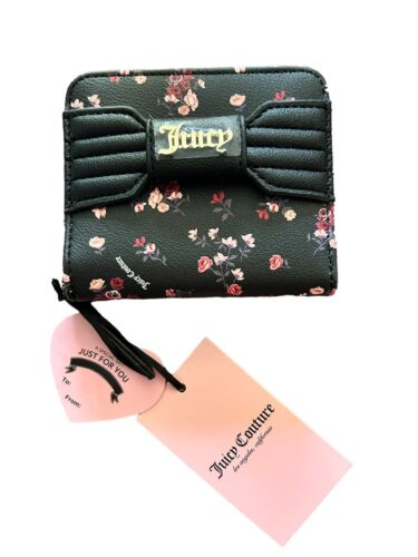 JUICY COUTURE DITZI ROSE BLACK PRETTY BOW SMALL ZIP AROUND WALLET-GREAT & UNIQUE