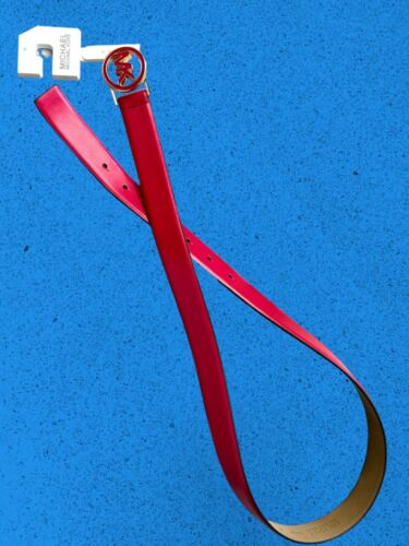 MICHAEL KORS BELT  RASPBERRY ~ROUND MK LOGO GOLD BUCKLE~556361C~MSRP $68~ MED