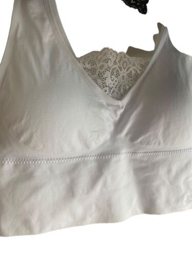 GLORIA VANDERBILT Set of 2 Black / White Longline Comfort SPORT BRA~2X~FEMININE!