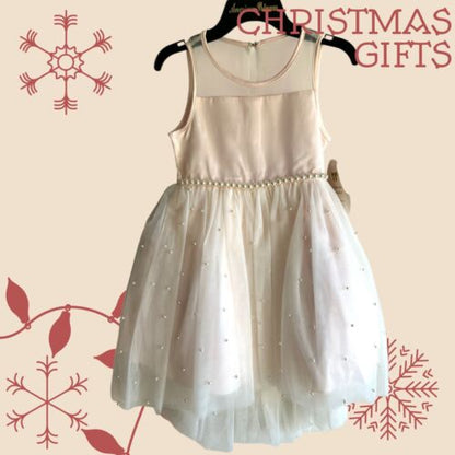 American Princess Girls Dress Blush Pink & White Custom Pearls Over Tulle~ Sz  8