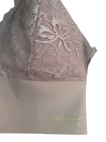 NICOLE MILLER Black/Beige NM6905~Lace & Microfiber Wireless Bra~ Medium - NWT