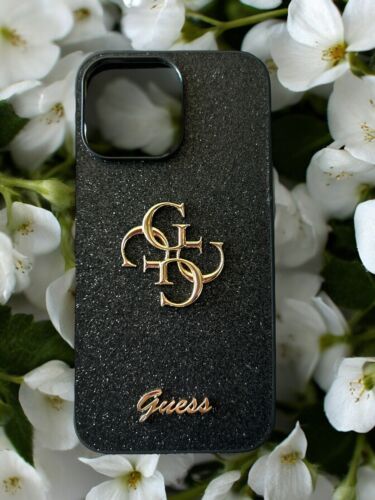 Guess Slim Profile~Protective Case iPhone 13 & 14 ProMax~Black Glitter REAR FIND