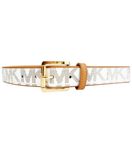 MICHAEL KORS BELT VANILLA MK LOGO WITH LUGGAGE (TAN) EDGING MK STYLE!! MSRP $48