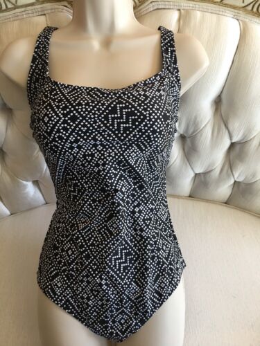 GOTTEX BLUE Black/White 1 Piece Tank Style Swimsuit Sz 14 NWT Retail $180