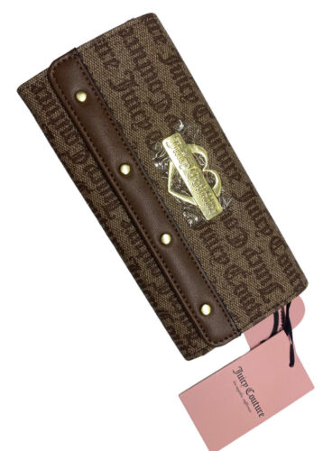 JUICY COUTURE GLAM ELONGATED FLAP WALLET~CLUTCH CHESTNUT CHINO LOGO~JUST FOR YOU
