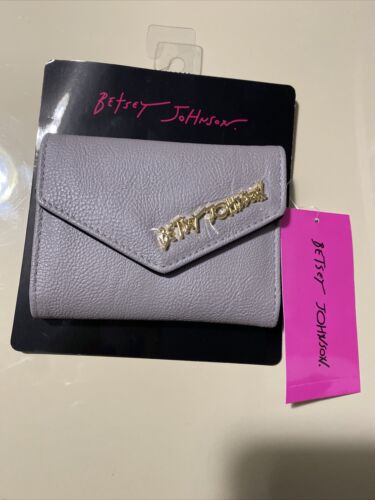 Betsey Johnson Peggable Card Case Flap Snap On Wallet Gray -Gold Hardware CUTE!