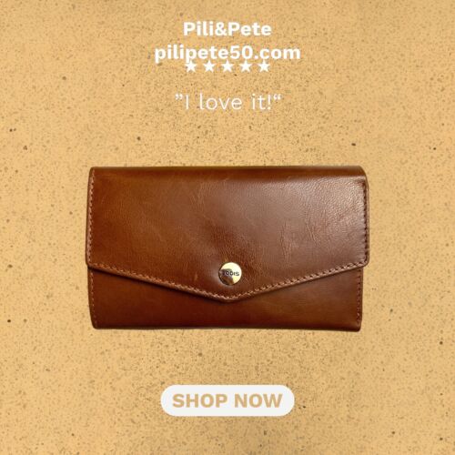 LODIS Mónica Large Flap Trifold Wallet~ Glaze Leather Genuine~Brown~UNIQUE