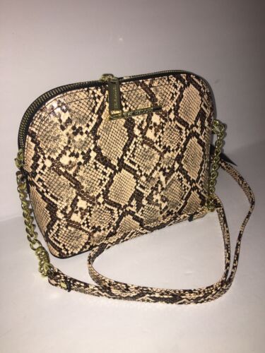 STEVE MADDEN HANDBAG BMAGGIE NATURAL BROWN /BEIGE PRINT-DOME GOLD-HARDWARE
