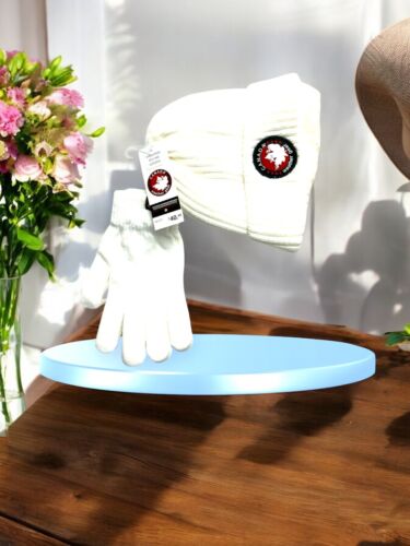 Canada Weather Gear White~Thermal Plush Lining Logo Hat~Matching Gloves set NEW