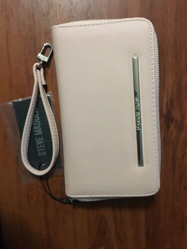 STEVE MADDEN WALLET WRISTLET BLUSH SMOOTH TEXTURED SILVER ZIPPER "CLASSY"