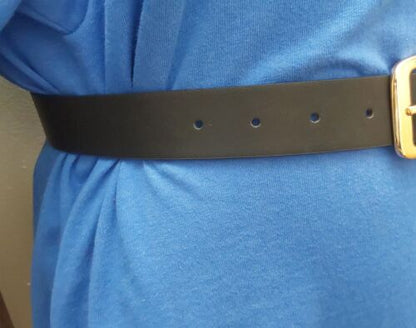 JUICY COUTURE BELT BLACK WITH GOLD BUCKLE + TRIPLE GOLD BELT LOOP GOLD HEART TIP