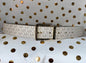 MICHAEL KORS WOMEN'S BELT~REVERSIBL WHITE TO METALLIC GOLD MK LOGO W/GOLD BUCKLE