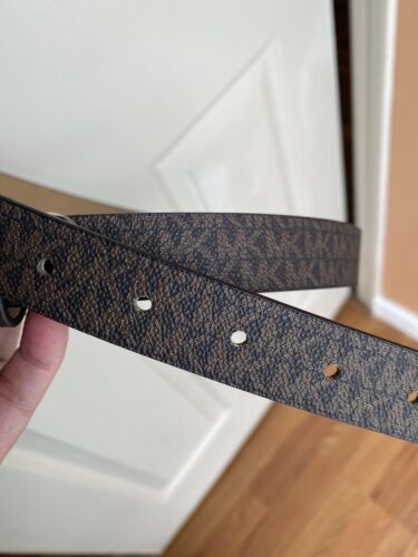 Michael Kors Belt Brown Mini Printed MK Logo Gold Buckle (Skinny) Size LARGE
