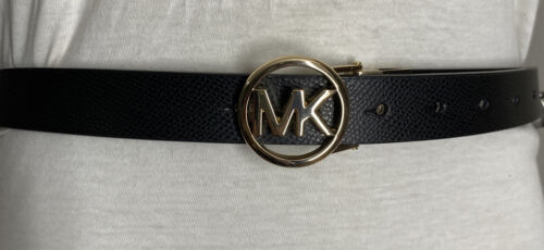 MICHAEL KORS BELT REVERSIBLE BLACK/MK LOGO TAN GOLD MK LOGO BUCKLE SKINNY