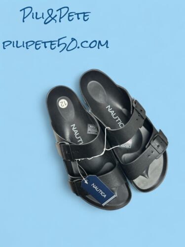 Nautica Ashay 2 Straps Adjustable Slides Sandals, Mens Size 12, Black White Logo