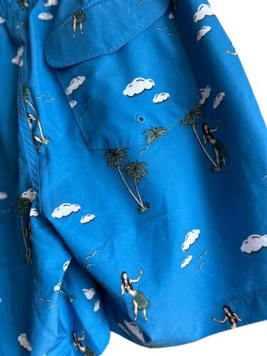 Hurley Swim Trunks Mens Size Small Hula Girl Hawaiian Dancer~Blue Multicolor~NEW