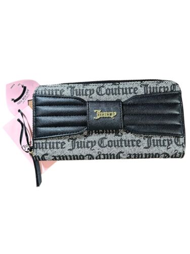 JUICY COUTURE WALLET ORGANIZER- CLUTCH PLATE LOGO & ZIP AROUND~PRETTY BOW LARGE