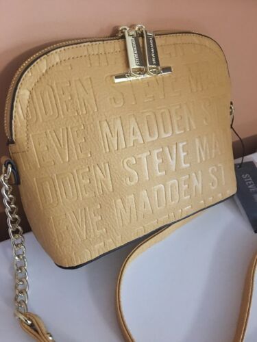 STEVE MADDEN HANDBAG BMARILYN MUSTARD STAMPED LOGO GOLD HARDWARE
