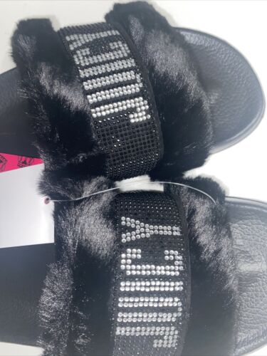 Juicy Couture Women J-Wrapped Faux Fur Slip-On Slide Slipper Shoes Gray WP00649W