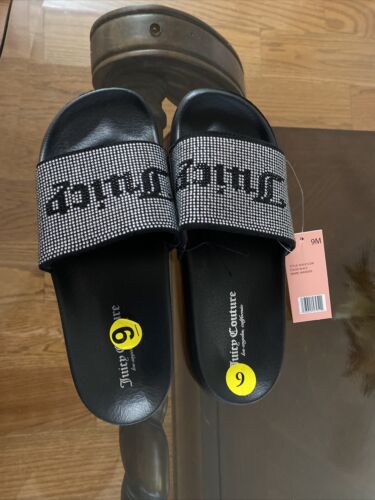 NWT JUICY COUTURE WANDER SLIDE SANDALS FLIP FLOPS BLACK 9 M
