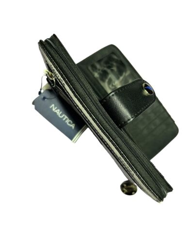 Nautica Wallet Clutch RFID Protection-Black&White Stripes~Bifold Logo-Zip Around