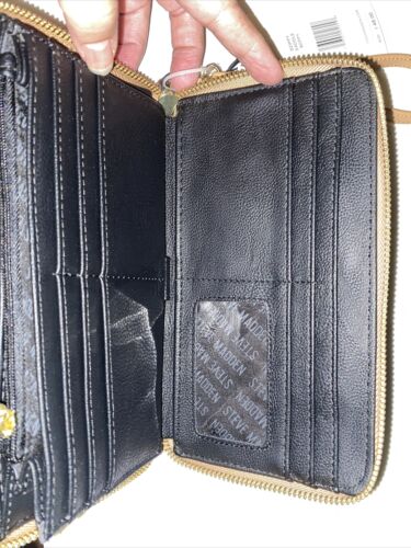 STEVE MADDEN WALLET WRISTLET SADDLE COLOR SMOOTH TEXTURED GOLD ZIPPER