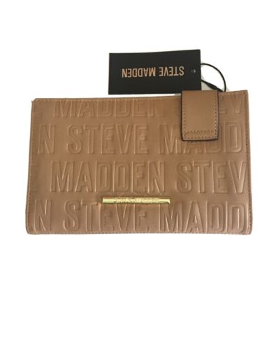 STEVE MADDEN Bifold WALLET, CLUTCH Camel STAMPED Gold Hardware NEW