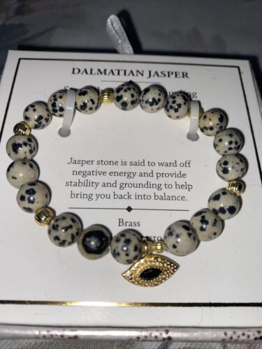 Shivam Dalmatian Jasper Gemstone~Brass 8" Bracelet~Strength, Clarity & Grounding