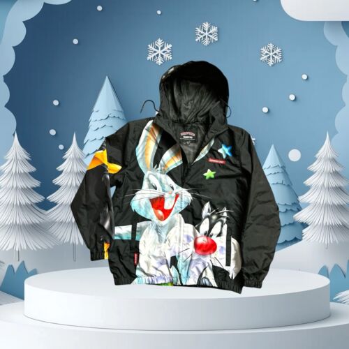 Members Only Looney Tunes Windbreaker w/ Hood Black MEDIUM  NWT ~ REAR FIND