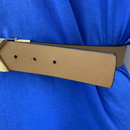 Michael Kors Belt Reversible Black to Luggage (Tan) Leather Gold MK Logo Buckle