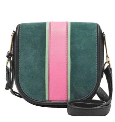 FOSSIL RUMI Alpine Green Crossbody Handbag Saddle Leather/Suede ZB7393307 $158