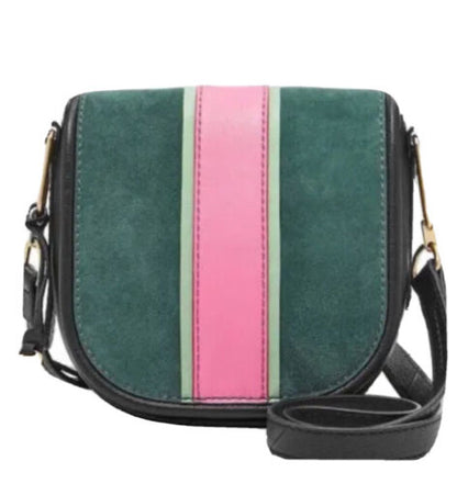 FOSSIL RUMI Alpine Green Crossbody Handbag Saddle Leather/Suede ZB7393307 $158