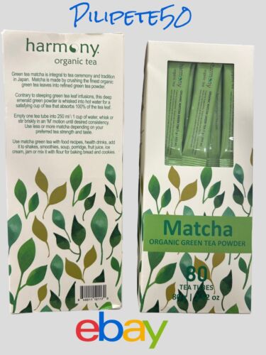 MATCHA Organic Green Tea Powder 80 Tea Tubes Per Box~ 2-Boxes Harmony Pure~TASTY