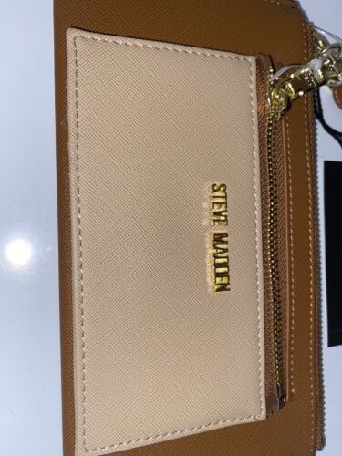 STEVE MADDEN WALLET WRISTLET DETACHABLE CREDIT CARD HOLDER COGNAC/ BLUSH