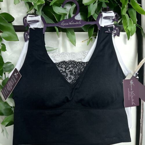 GLORIA VANDERBILT Set of 2 Black / White Longline Comfort SPORT BRA~2X~FEMININE!
