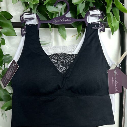GLORIA VANDERBILT Set of 2 Black / White Longline Comfort SPORT BRA~2X~FEMININE!