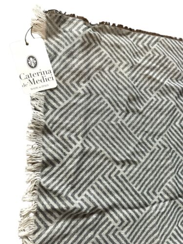 Caterina de Medici Italy 100% Cotton Scarf Shawl Gray/White, Two Side Fringe~NEW