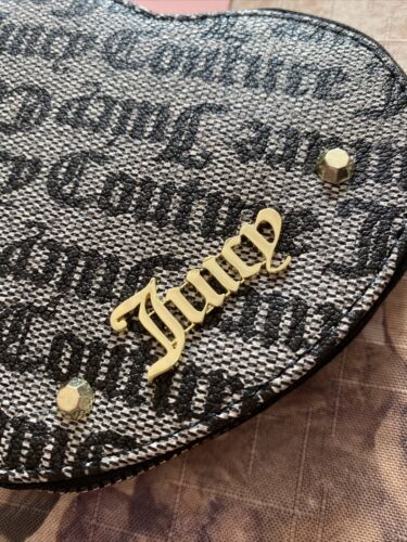 JUICY COUTURE BLACK AND GRAY HEART SHAPED COIN PURSE 5”D X 4.5” L X 1 “D
