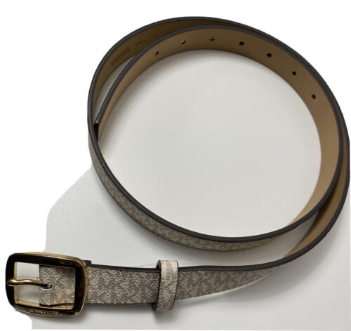 Michael Kors Belt Vanilla Mini Printed MK Logo Gold Buckle (Skinny) Size Med