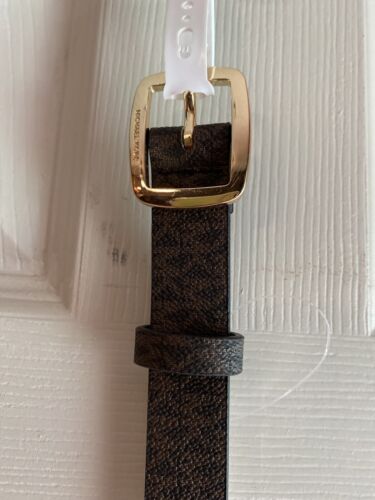 Michael Kors Belt Brown Mini Printed MK Logo Gold Buckle (Skinny) Size Medium