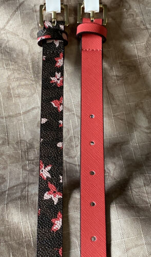 Michael Kors belts 2 For 1 Orchid Floral/Orchid Gold Buckles "Skinny" MSRP $58