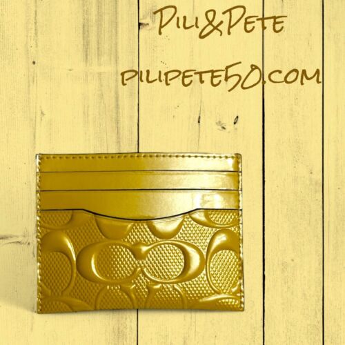 COACH CU119 Slim Id Card Case Wallet In Signature Patent Leather Gold