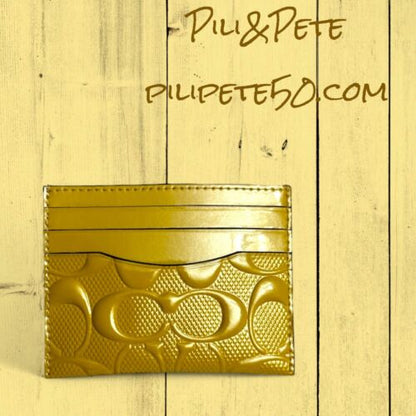 COACH CU119 Slim Id Card Case Wallet In Signature Patent Leather Gold